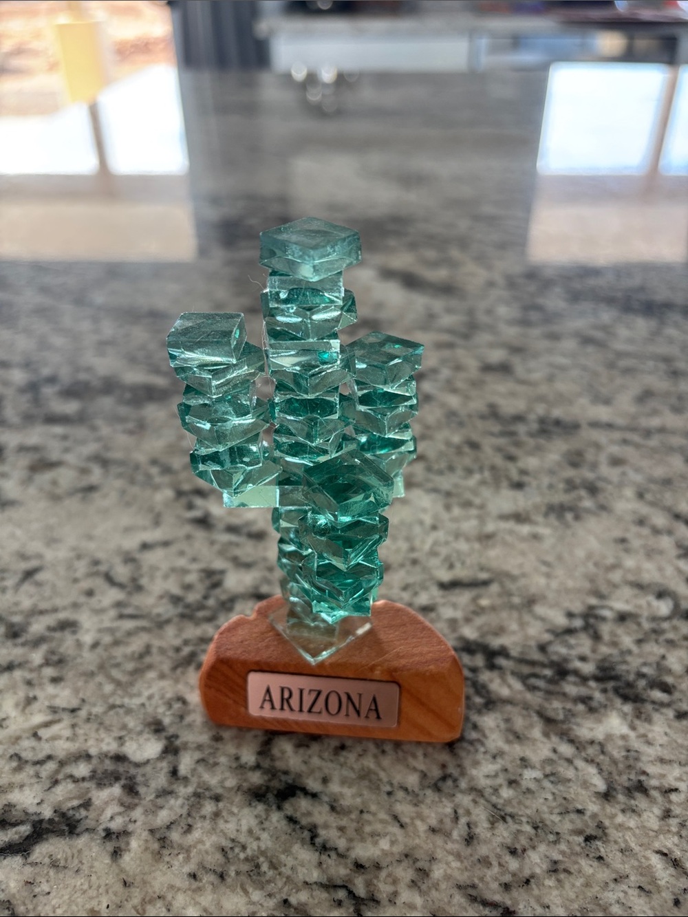 Turquoise Glass Cactus Souvenir - Arizona